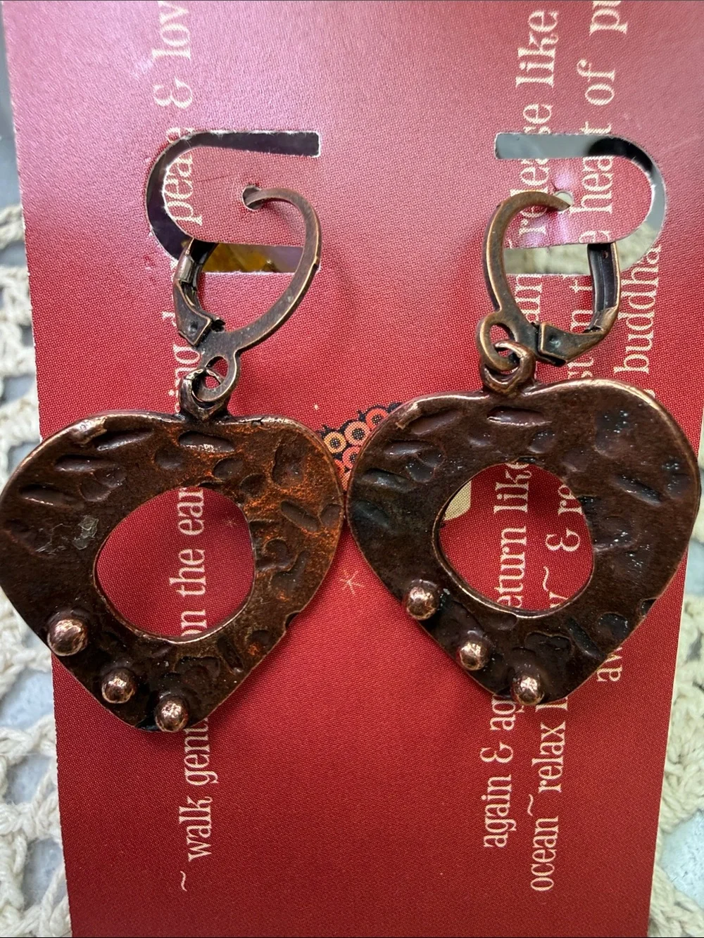 Handcrafted Copper Heart Hoop Earrings - Rustic Copper Tone